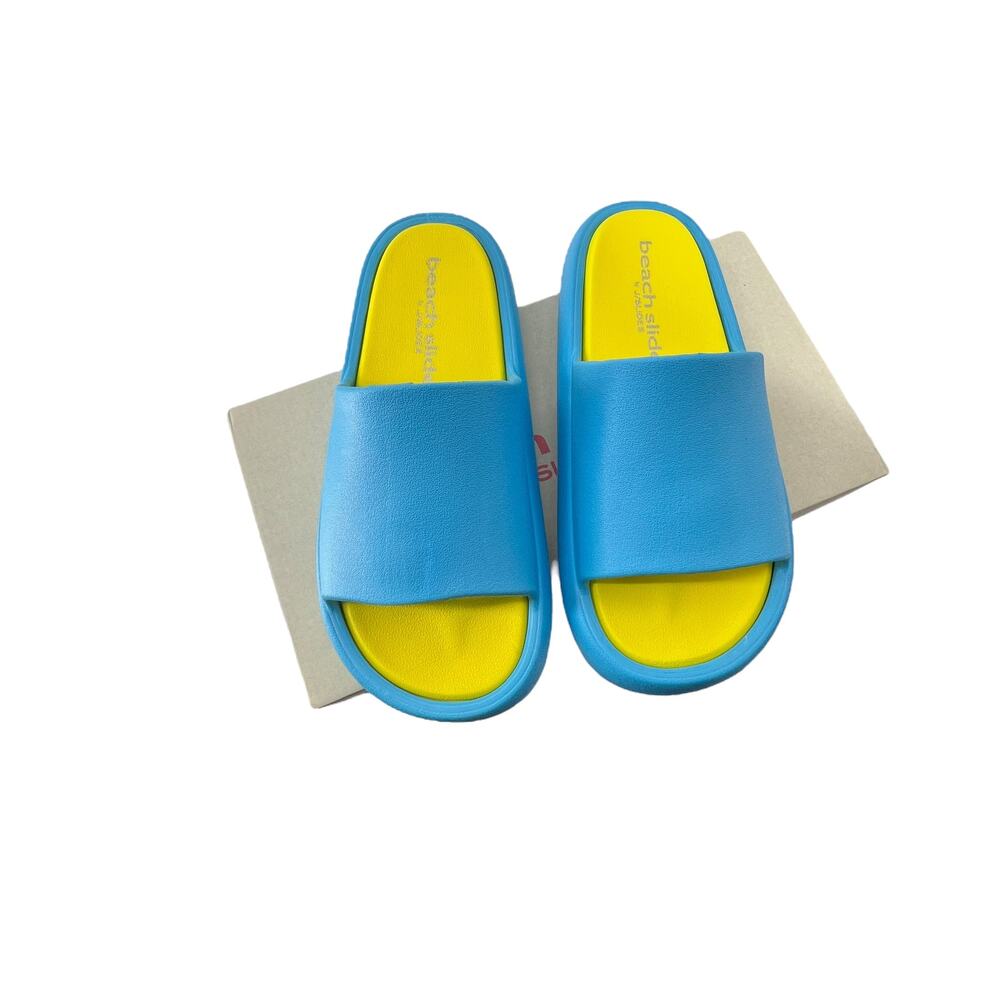 Beach Slides By J Slides Size 8 Womens Sandals Turquoise Blue Yellow Squish Eva